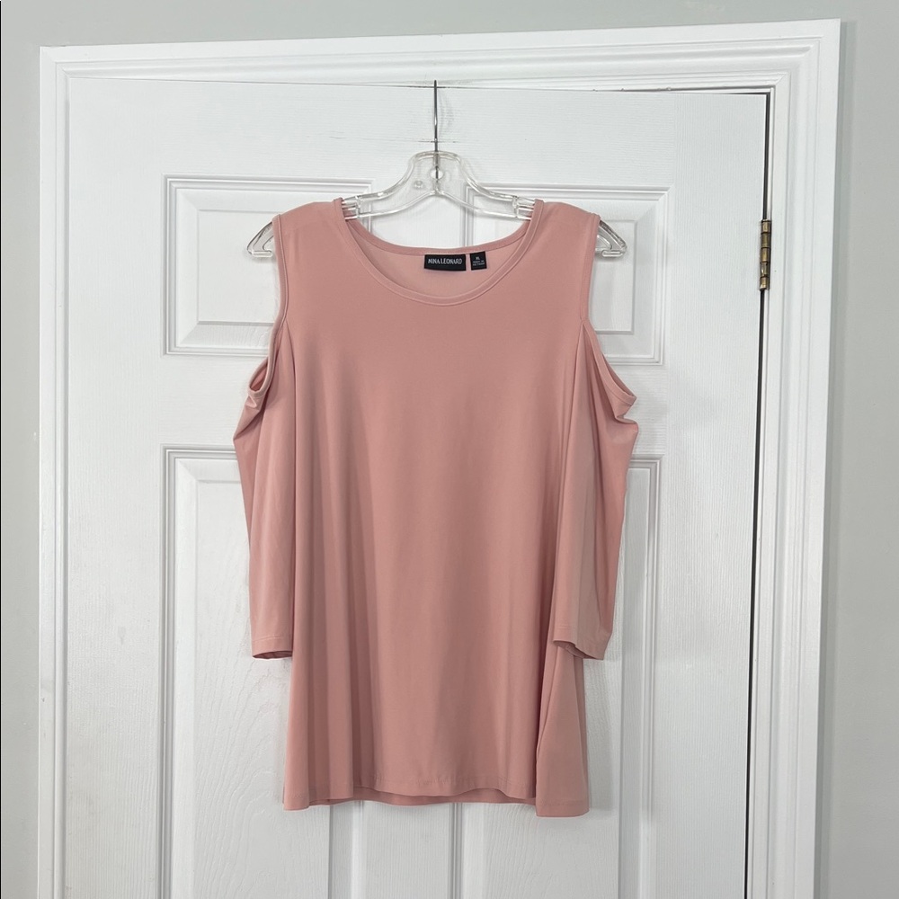 Nina Leonard Dusty Rose Cold-Shoulder Long Sleeve Top
